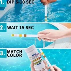 Lollanda 50-pack 3-i-1 Pooltestremsor och Spa-teststickor - pH, Vattentestare, Alkalinitet, Fritt Klor