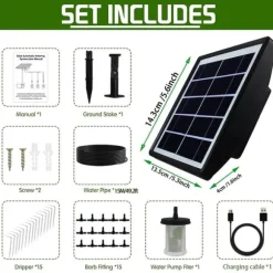 Lollanda Solcellsbevattning med timer – Automatisk droppbevattning 15m med anti-sifon för trädgård, växthus och grönsaker