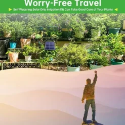 Lollanda Solcellsbevattning med timer – Automatisk droppbevattning 15m med anti-sifon för trädgård, växthus och grönsaker