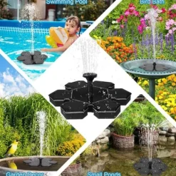 Lollanda Solcellsdriven Fontänpump med 7 Munstycken - Flytande Sol Fontänpump, för Trädgård, Pool och Fågelbad