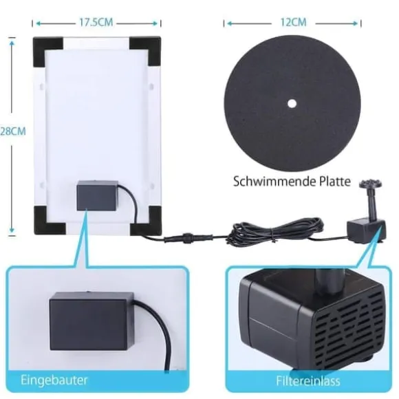 Lollanda 5W Solcellsdriven Fontänpump med 6 Munstycken - Flytande Sol Fontänpump, för Fågelbad och Trädgård