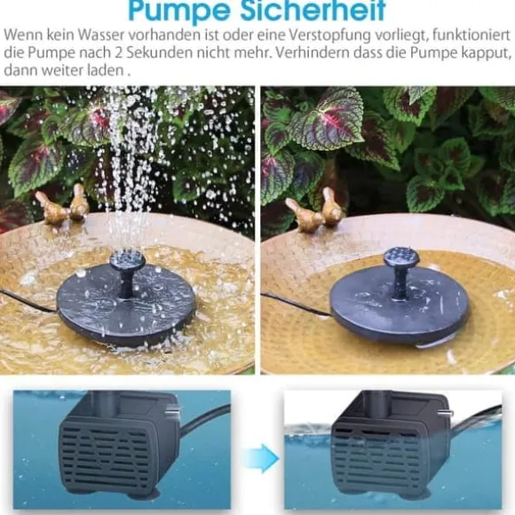 Lollanda 5W Solcellsdriven Fontänpump med 6 Munstycken - Flytande Sol Fontänpump, för Fågelbad och Trädgård