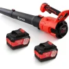Lövblåsare, kraftfull sladdlös blåsare 2*4500mAh batterier, 3 hastigheter, 600W motor, 360CFM för löv.