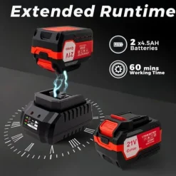 Lövblåsare, kraftfull sladdlös blåsare 2*4500mAh batterier, 3 hastigheter, 600W motor, 360CFM för löv.