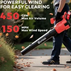 Lövblåsare, kraftfull sladdlös blåsare 2*4500mAh batterier, 3 hastigheter, 600W motor, 360CFM för löv.