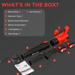 Lövblåsare, kraftfull sladdlös blåsare 2*4500mAh batterier, 3 hastigheter, 600W motor, 360CFM för löv.
