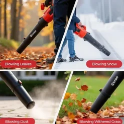 Lövblåsare, kraftfull sladdlös blåsare 2*4500mAh batterier, 3 hastigheter, 600W motor, 360CFM för löv.