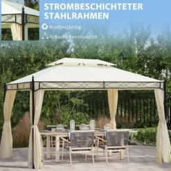 Lyxpaviljong 3x4 m, creme – partytält för trädgård & terrass