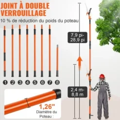 Manuell grensåg, 2,2-8,2 m teleskopisk, stålklinga, glasfiberhandtag