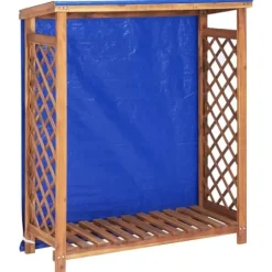 Massiv vedbod i akaciaträ för utomhusbruk | Storlek: 105x38x115 cm | Färg: Naturlig träfinish