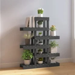 Massivt furuväxtställ med hyllor - Växtdekoration | Färg: Grå | Storlek: 85x25x109,5 cm
