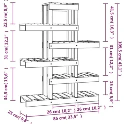 Massivt furuväxtställ med hyllor - Växtdekoration | Färg: Grå | Storlek: 85x25x109,5 cm