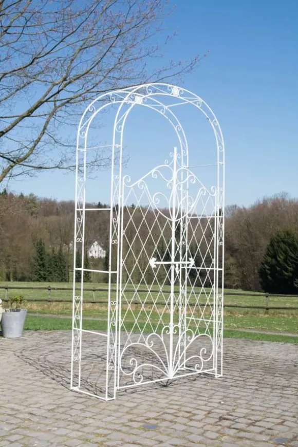 Melissa Metal Rose Arch with Gate - White, Climbing Plant Support, Garden Decor, 220x120x40cm