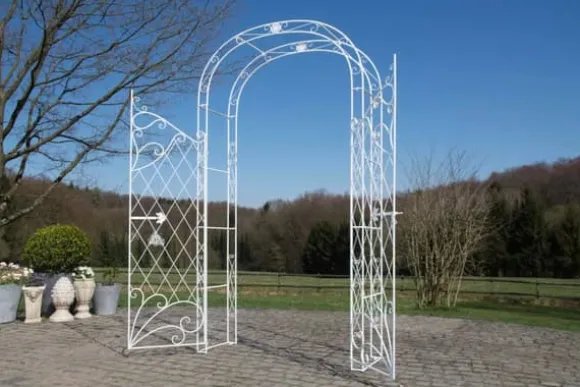 Melissa Metal Rose Arch with Gate - White, Climbing Plant Support, Garden Decor, 220x120x40cm