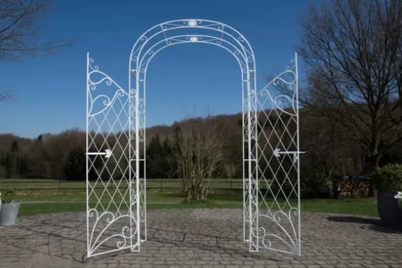 Melissa Metal Rose Arch with Gate - White, Climbing Plant Support, Garden Decor, 220x120x40cm