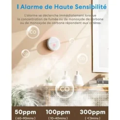 Meross Rök- och Kolmonoxiddetektor med 10 Års Batteri, Kraftfull Siren, Självkontroll och Testknapp, Cert.