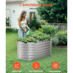 Metall Upphöjd Trädgårdssäng 4x2x2ft, Utomhus Galvaniserad Planteringslåda, Silverfärgad