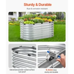 Metall Upphöjd Trädgårdssäng 4x2x2ft, Utomhus Galvaniserad Planteringslåda, Silverfärgad