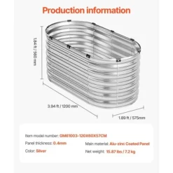 Metall Upphöjd Trädgårdssäng 4x2x2ft, Utomhus Galvaniserad Planteringslåda, Silverfärgad