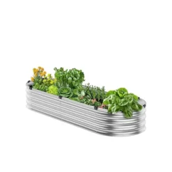 Metall Upphöjd Trädgårdssäng 4x2x1ft, Utomhusplanteringslåda, Galvaniserad, Silverfärgad