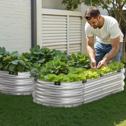 Metall Upphöjd Trädgårdssäng 4x2x1ft, Utomhusplanteringslåda, Galvaniserad, Silverfärgad