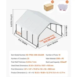 Metallcarport 20x20 fot, Utomhusgarage för båtar, Robust och Beständig