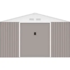 Metallisk trädgårdsförråd 12,99 m² - 340 x 382 x 210 cm - NEPTUNE - Ankar kit inkluderat, 2 skjutdörrar - Taupe