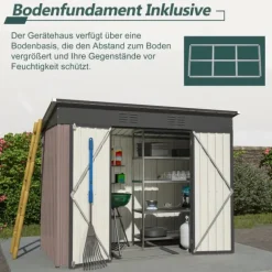 Metallverktygsskjul, 8x4 FT, Väderbeständig Konstruktion, Lutande Takdesign, Ventilationssystem, Låsbara Dörrar
