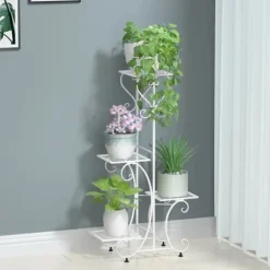Metallväxtställ, 4 nivåer, hållbar konstruktion, idealiskt för inomhus- och utomhusbruk,VIT