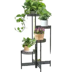 Metallväxtställ, hopfällbart, högt blomkruksställ, 4 TierBlack