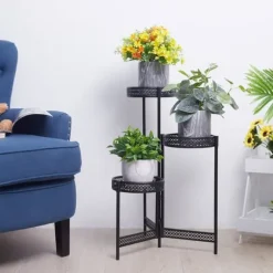 Metallväxtställ, hopfällbart, högt blomkruksställ, 4 TierBlack