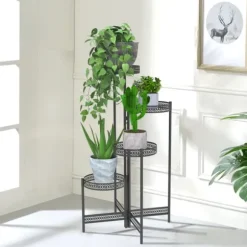 Metallväxtställ, hopfällbart, högt blomkruksställ, 4 TierBlack