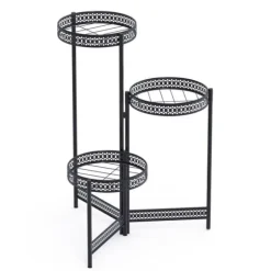 Metallväxtställ, hopfällbart, högt blomkruksställ, 4 TierBlack