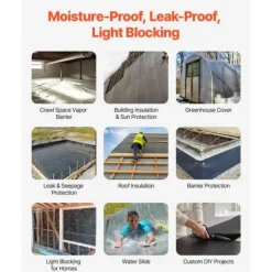 4Mil Plastfolierulle, 3x50 FT, Tungt Duty Polyeten, Svart