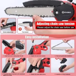 Mini kedjesåg - Batteridriven grensåg - 21 V - 15 cm svärd - Borstad motor - Anti-slip handtag - För trädgård & fruktodling - Svart