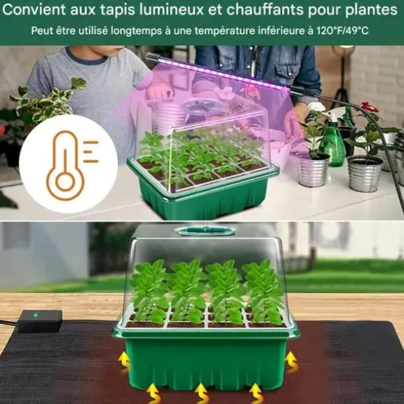 Mini växthus för växter - Sädesplåt - Mini växthus för sådd - 10 st 12-cellers såddsplattor, med upphöjda lock, 2 verktyg