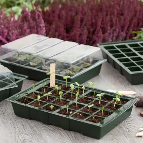 Miniväxthus - NATURE - Set med 4 flexibla plastterriner - 24-cells brickor - H11x35x23,5 cm