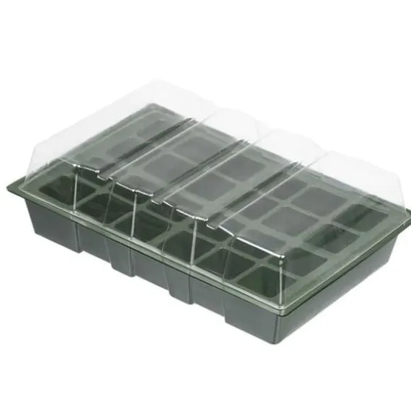 Miniväxthus - NATURE - Set med 4 flexibla plastterriner - 24-cells brickor - H11x35x23,5 cm