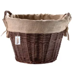 Mörk rottingkorg för skörd av frukt, grönsaker, potatis, blomkruka, ballong, 45 cm, jute, fäst med remmar