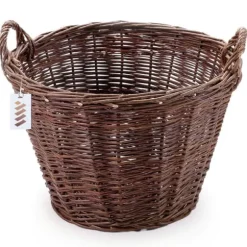 Mörk rottingkorg för skörd av frukt, grönsaker, potatis, blomkruka, ballong, 30 cm, jute, fäst med remmar