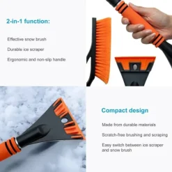 Multifunktionell 2-i-1 isskrapa snöborste i Orange - Svart - För enkel och snabb borttagning av frost och snö
