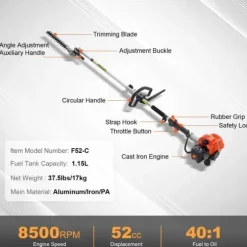 Multifunktionellt 6-i-1 trimverktyg, Gashäcksax 52CC, ogräsätare, kraftfull och effektiv, lätt att använda