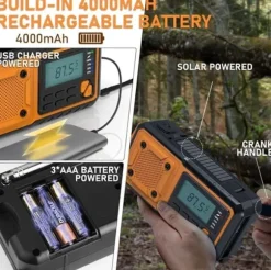 Nödradio 4000mAh - AM/FM/SW handvevad radio med solceller USB, ficklampa, läslampa, SOS-larm, lämplig för camping, vandring och nödberedskap