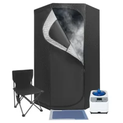 Ångsauna för Hemmet - Bärbart Femkantigt Tält Kit - 1350 W Ångare - Hopfällbar Stol - Digital Kontroll - 9 Värmelägen - Avslappning och Detox