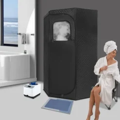 Ångsauna för Hemmet - Bärbart Femkantigt Tält Kit - 1350 W Ångare - Hopfällbar Stol - Digital Kontroll - 9 Värmelägen - Avslappning och Detox