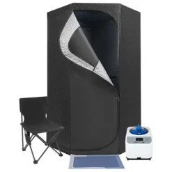 Ångsauna för Hemmet - Bärbart Femkantigt Tält Kit - 1350 W Ångare - Hopfällbar Stol - Digital Kontroll - 9 Värmelägen - Avslappning och Detox