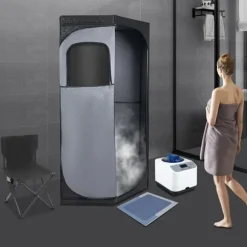 Ångsauna för Hemmet - Bärbart Femkantigt Tält Kit - 1350 W Ångare - Hopfällbar Stol - Digital Kontroll - 9 Värmelägen - Avslappning och Detox