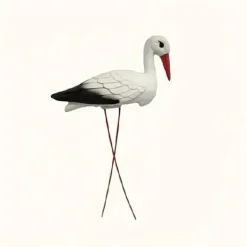 OBOSOE Art Deco-staty av Vit Trana med Avtagbara Röda Trådfötter – Hållbar Plast, Väderbeständig Utomhusdekoration till Trädgård, Halloween