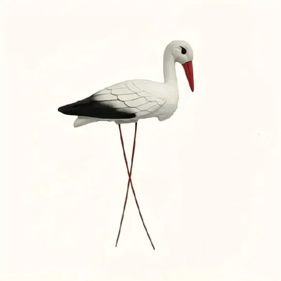 OBOSOE Art Deco-staty av Vit Trana med Avtagbara Röda Trådfötter – Hållbar Plast, Väderbeständig Utomhusdekoration till Trädgård, Halloween