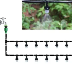 OBOSOE Bevattningssystem med dimningsmunstycken – portabel automatisk bevattning, 12 sprayhuvuden, 10m slang